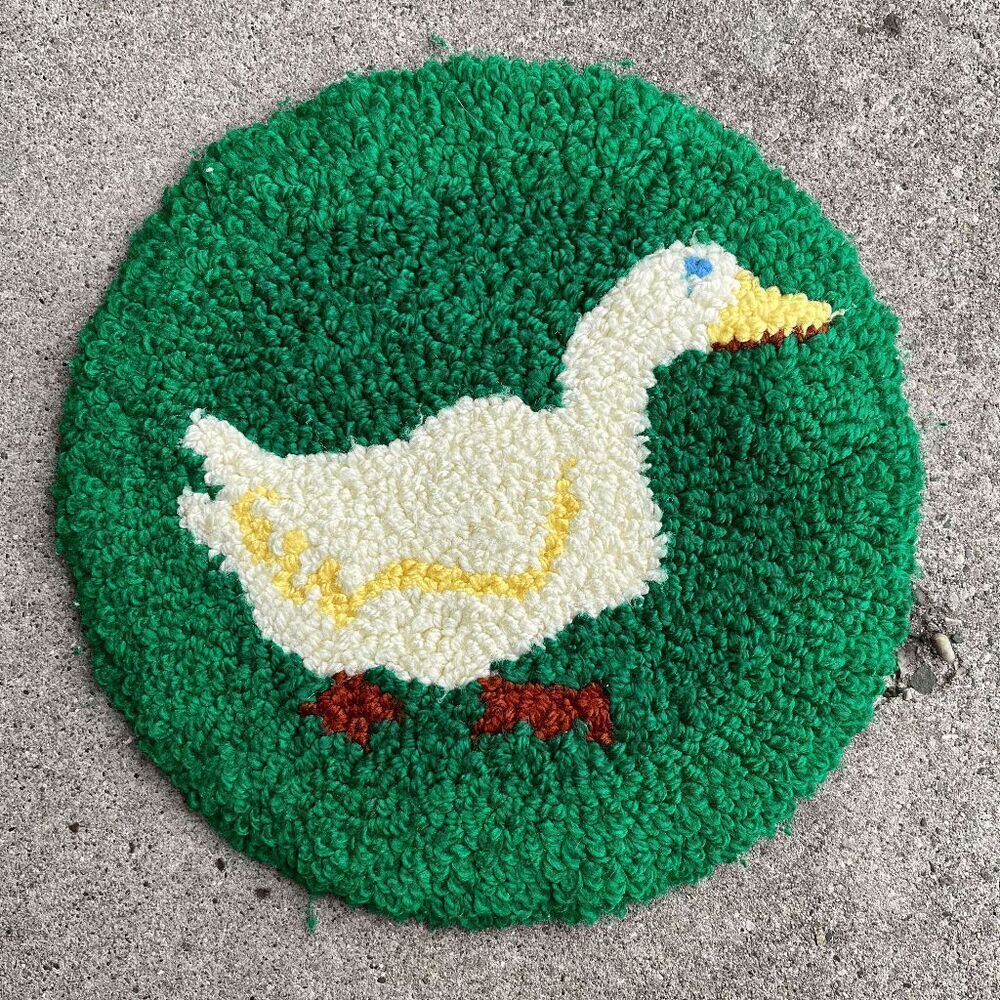 VTG Punch Needle Duck Rug Wall Art or Mat, Handmade Charm 13"